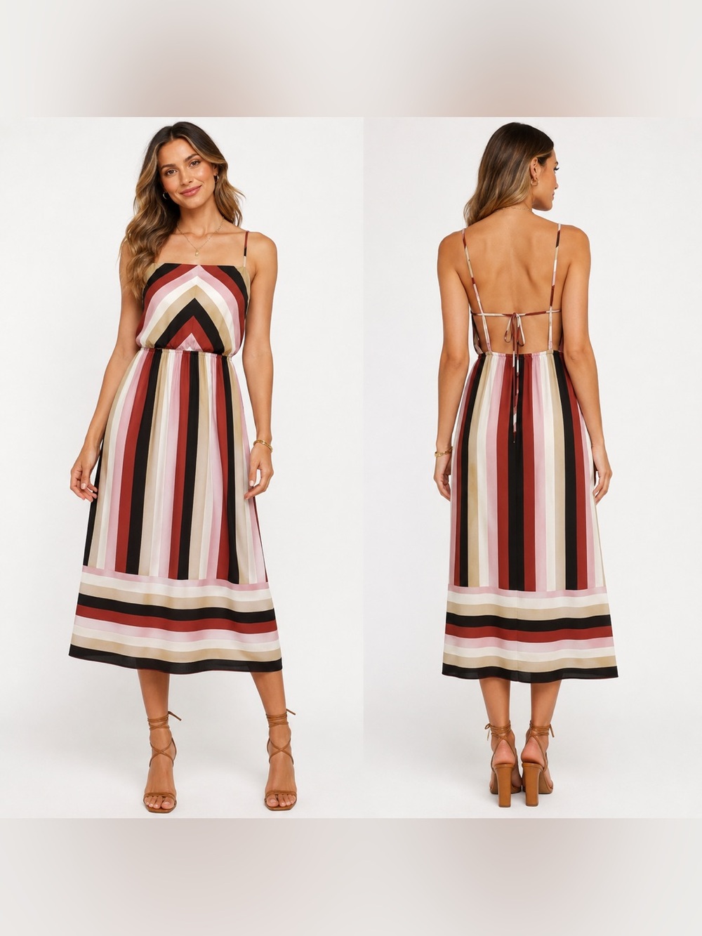 Forever 21 Contemporary Mod Chevron Striped Midi Dress Open Back 70s S NWT